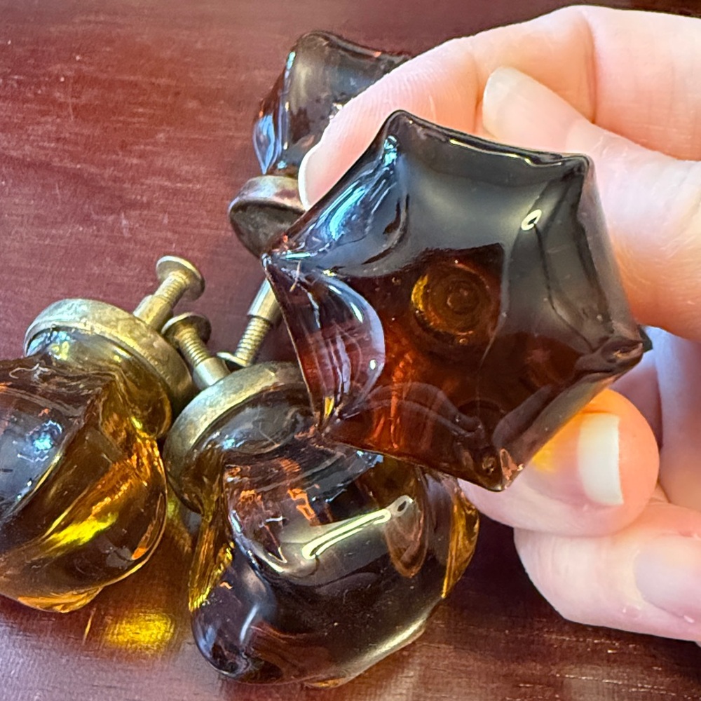 Antique Amber Glass Knobs. Set of 4 - Picture 3 of 6